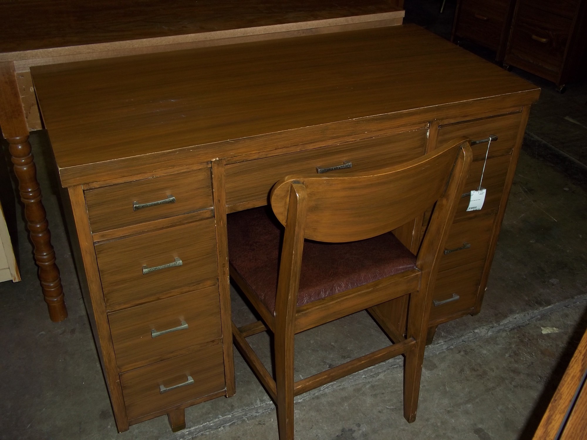 (P 18987) Wood Desk and Chair